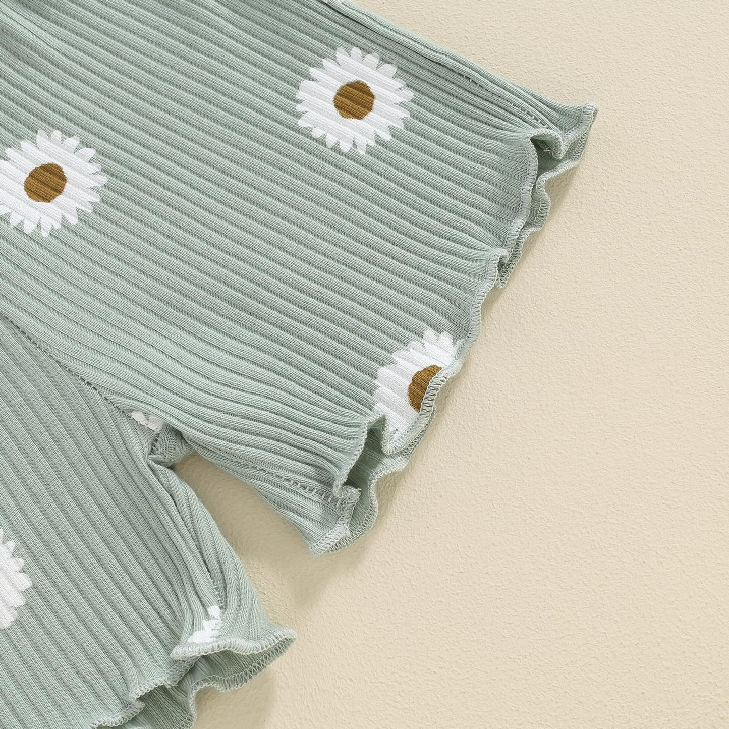 Kupretty Toddler Baby Girl Summer Clothes Ruffle Knit Daisy Floral Short Sleeves T-Shirt Tops + Shorts Cute Outfits Set (Ruffle