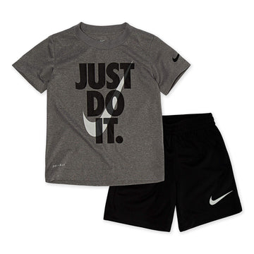 Nike Baby Boy'S Short Sleeve Just Do It T-Shirt & Shorts Two-Piece Set (Toddler) Black 2T Toddler