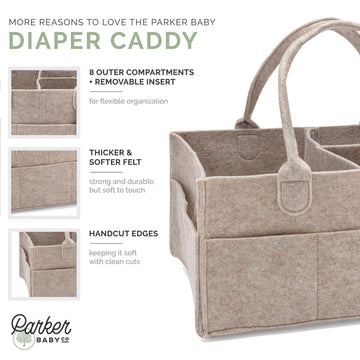 Parker Baby Diaper Caddy - Nursery Storage Bin And Car Organizer For Diapers And Baby Wipes - Large, Oatmeal