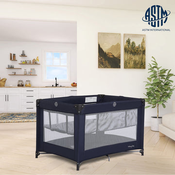 Dream On Me Zazzy Portable Playard with Bassinet in Navy, Packable and Easy Setup Baby Playard, Lightweight and Portable Playard