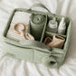 Orelle Boucl   Diaper Caddy Organizer with Matching Pouch & Moon Pendant | Teddy Portable Changing Table Organizer | Sage Green
