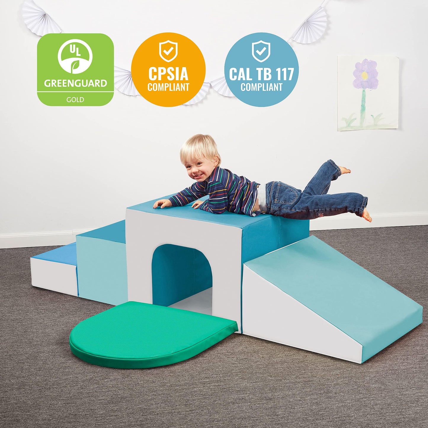 Ecr4Kids Softzone Single Tunnel Maze, Toddler Playset, Contemporary, 6-Piece