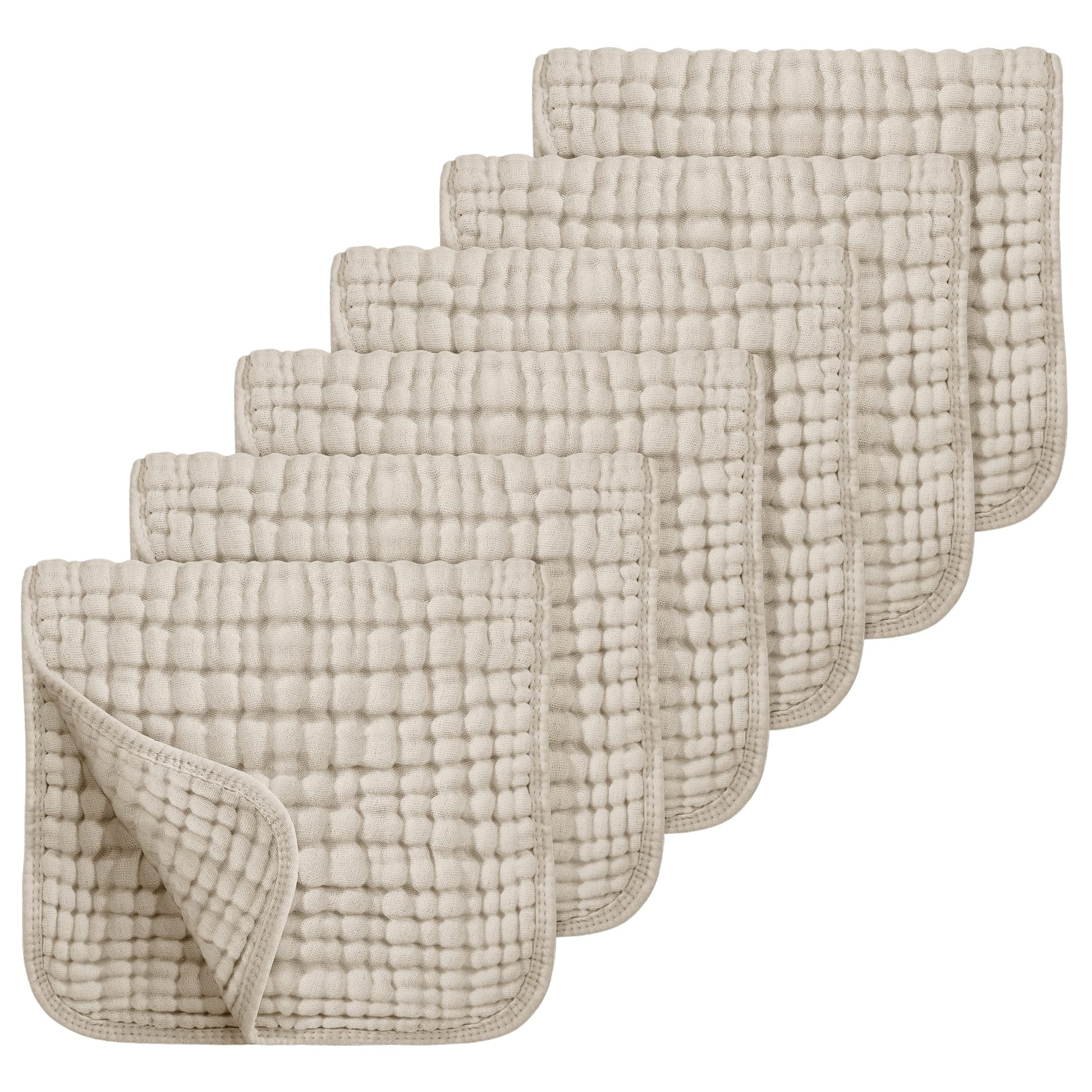 Looxii Muslin Burp Cloths 6 Pack - 20  x 10  - Ultra Soft & Absorbent, 6-Layer 100% Cotton for Spit Up & Drool- Gentle Neutral B