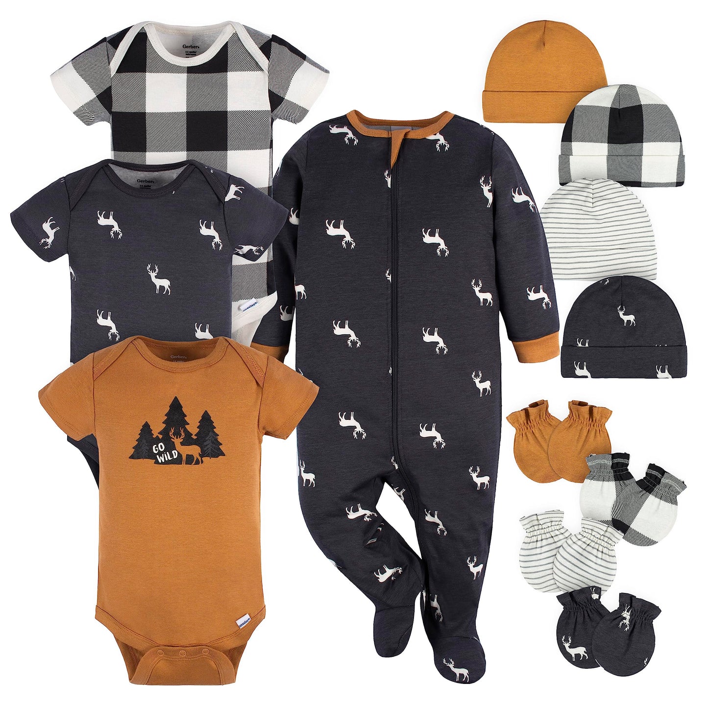 Gerber Baby Boys And Girls 12 Piece Layette Gift Set, Brown Deer, 3-6 Months
