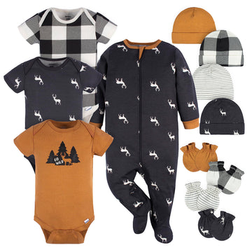Gerber Baby Boys And Girls 12 Piece Layette Gift Set, Brown Deer, 3-6 Months