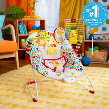 Bright Starts Portable Baby Bouncer Soothing Vibrations Infant Seat With Removable-Toy-Bar, 0-6 Months 6-20 Lbs (Playful Pinwhee