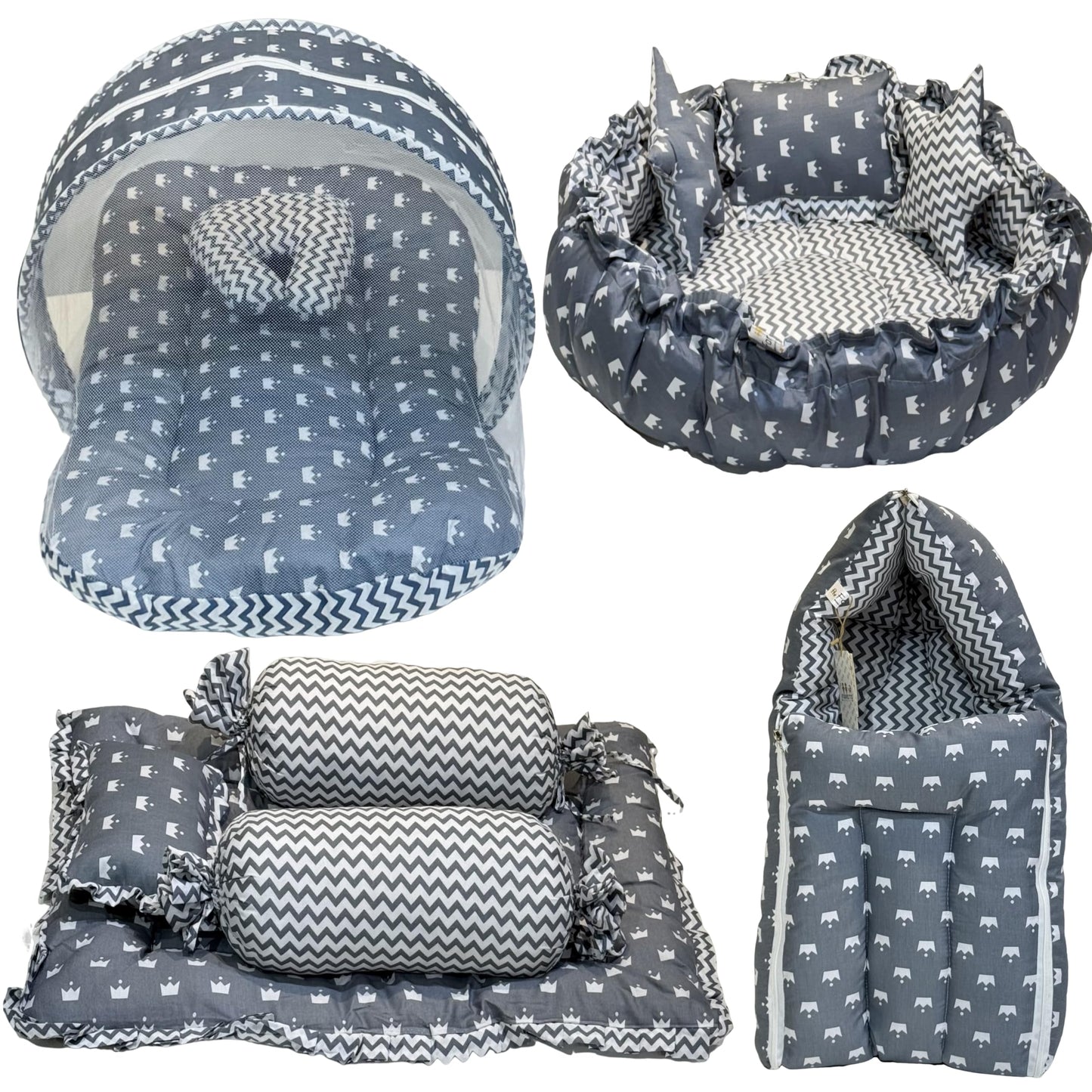 Infantbond Baby Sleeping Essential Reversible Nest | Mattress With Net | Carry Bag | Hand Carry Bed | Bolster Set(06 Months) (G