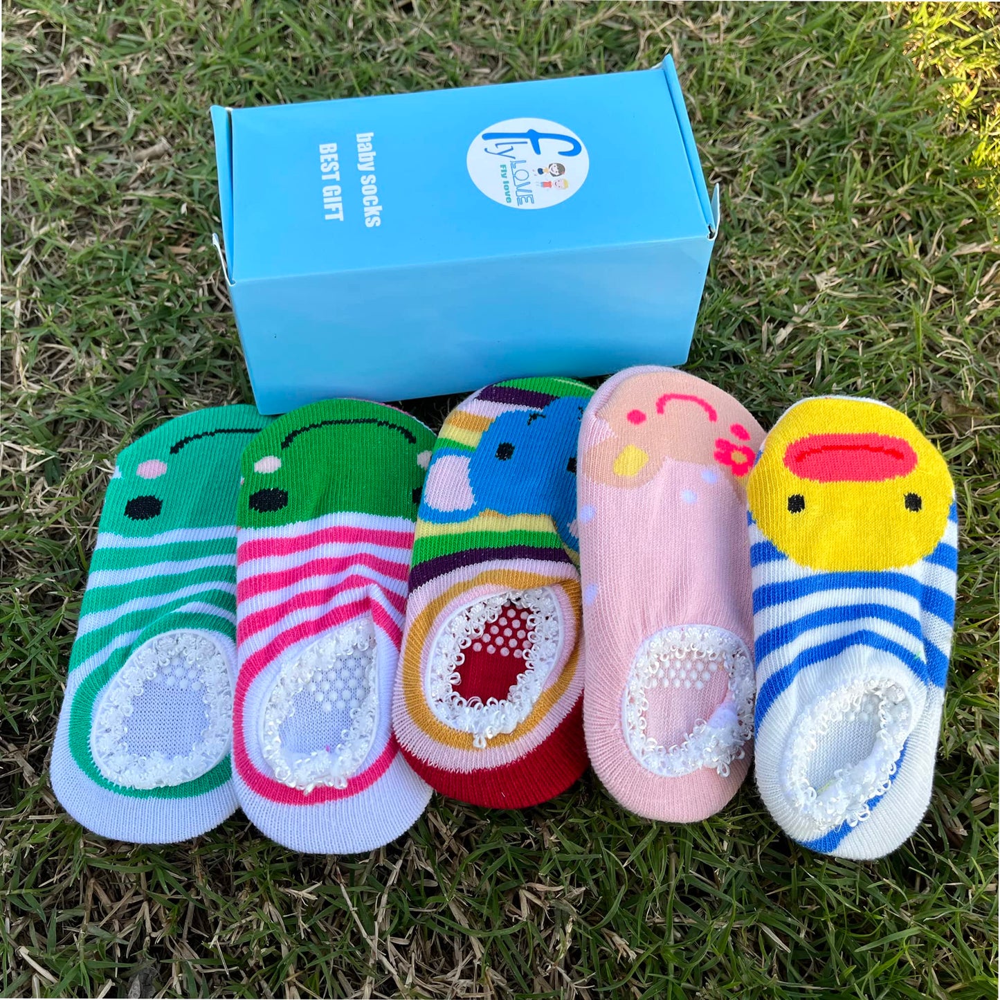 Fly Love 5 Pairs Baby Toddler Newborn Infant Stripes Anti Slip Non Skid Socks No-Show Crew Boat Cotton Slipper Sock