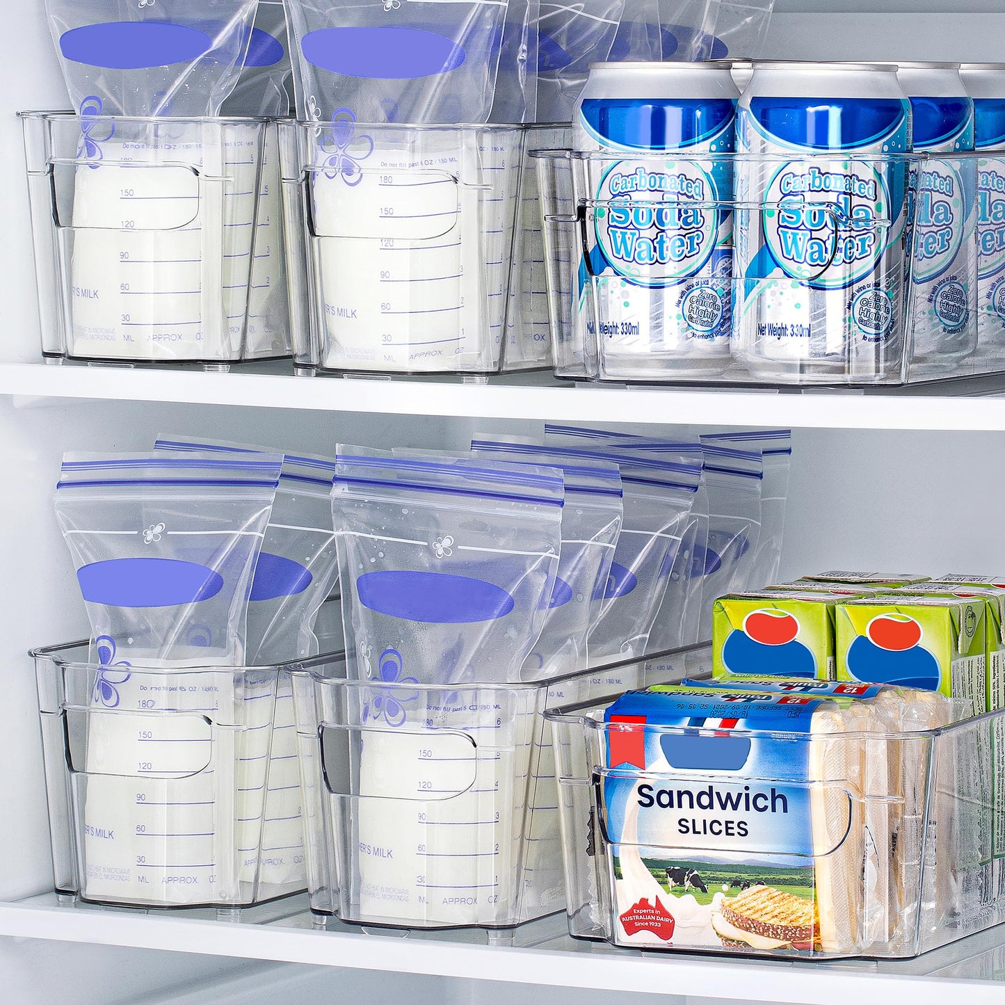 Vtopmart Breastmilk Storage Container 4Pcs Set, Clear Freezer And Fridge Organizer Bins, Plastic Storage Bins For Breast Milk, B