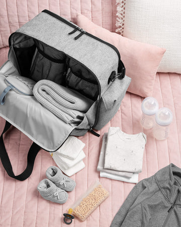Skip Hop Diaper Bag: Iconic Duo Weekender, Extra Large Capacity With Changing Pad & Stroller Attachment, Grey Melange