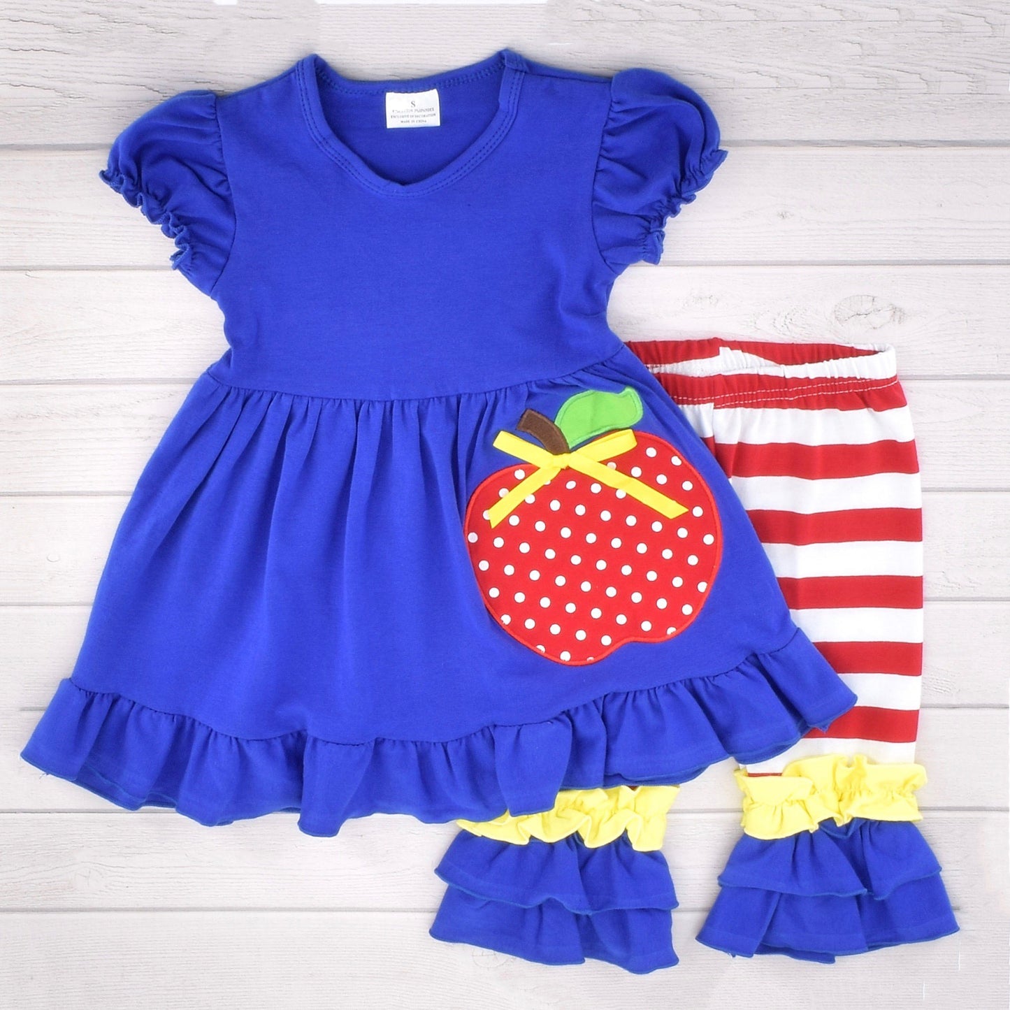 Unique Baby Girls Back To School Apple Tank Boutique Outfit (5T/L, Blue)