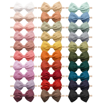 30 Pcs Baby Headbands Girls Hair Bows Nylon Hairbands With Linen Bows Handmade Head Accessories For Infant Newborn Toddlers Kids