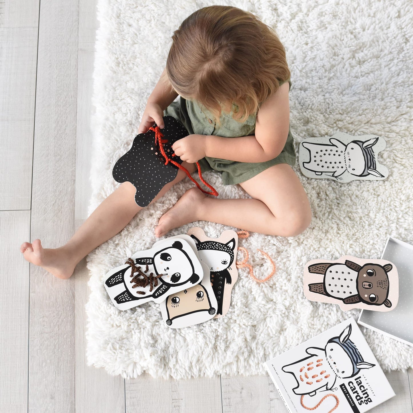 Wee Gallery Baby Animals Lacing Cards for Toddlers, Sewing Board Activity for Children, Kids Travel Activity to Improve Motor Sk