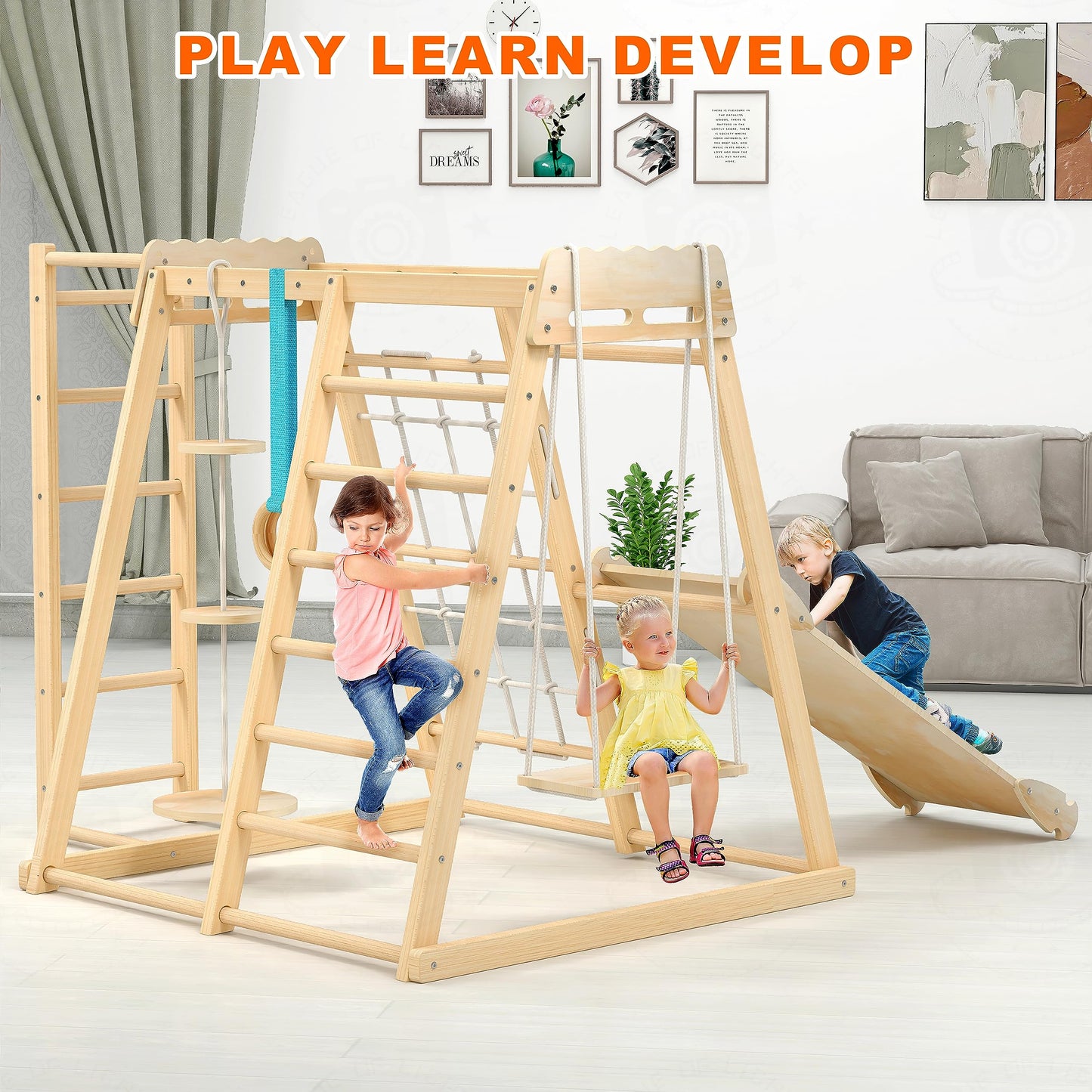 Wofafa Jungle Gym, Toddler Climbing Toys, Indoor Playground Climbing Toys For Toddlers, Montessori Style Playground Sets For Bac