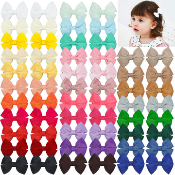 Cellelection 60Pcs Hair Bow Clips 2Inch Mini Hair Clips For Baby Fine Hair Grosgrain Ribbon Bows 30 Colors In Pairs