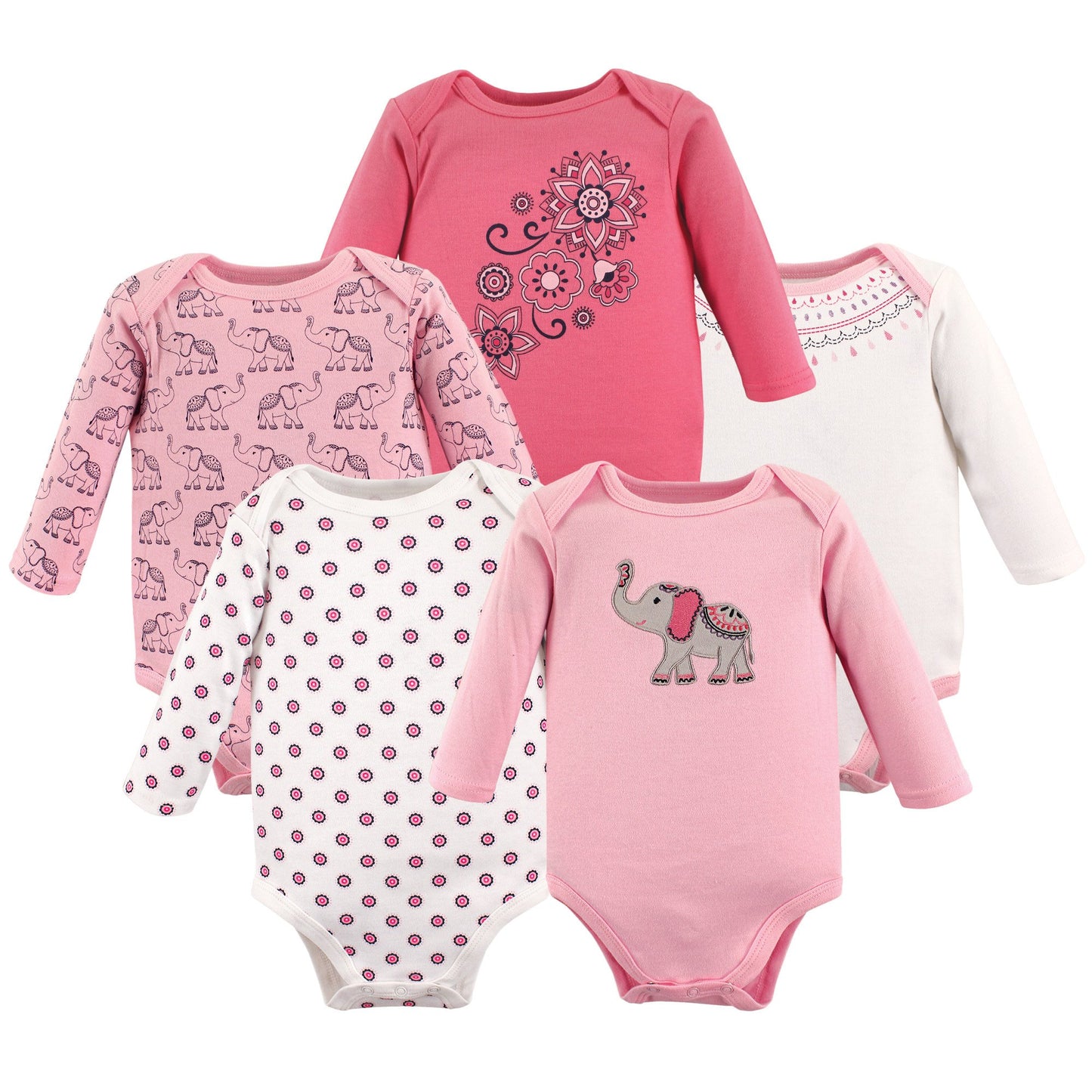 Hudson Baby Unisex Baby Cotton Long-Sleeve Bodysuits, Boho Elephant, 12-18 Months Us