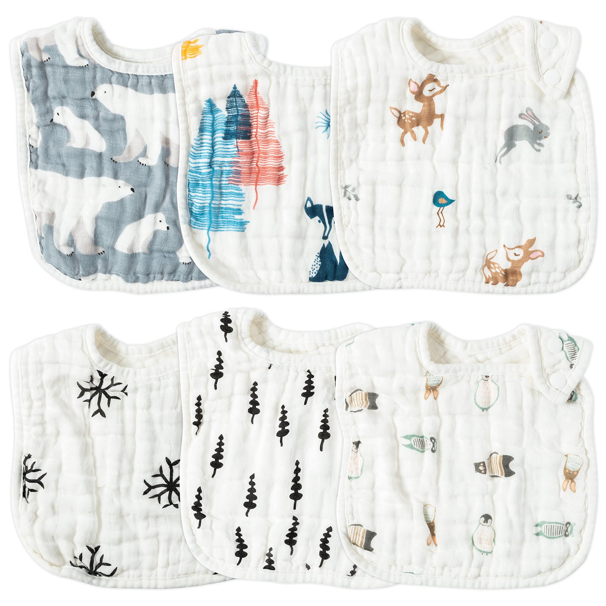 Zainpe 6Pcs Muslin Cotton Baby Christmas Bibs Xmas Tree Snowflake Bear Bib Adjustable Neutral Burp Cloths With 6 Absorbent Soft