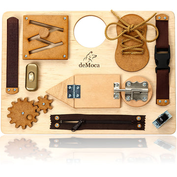 deMoca Montessori Busy Board for Toddlers, Wooden Sensory Toy - Toddler Preschool Learning Activities for Fine Motor Skills Trav