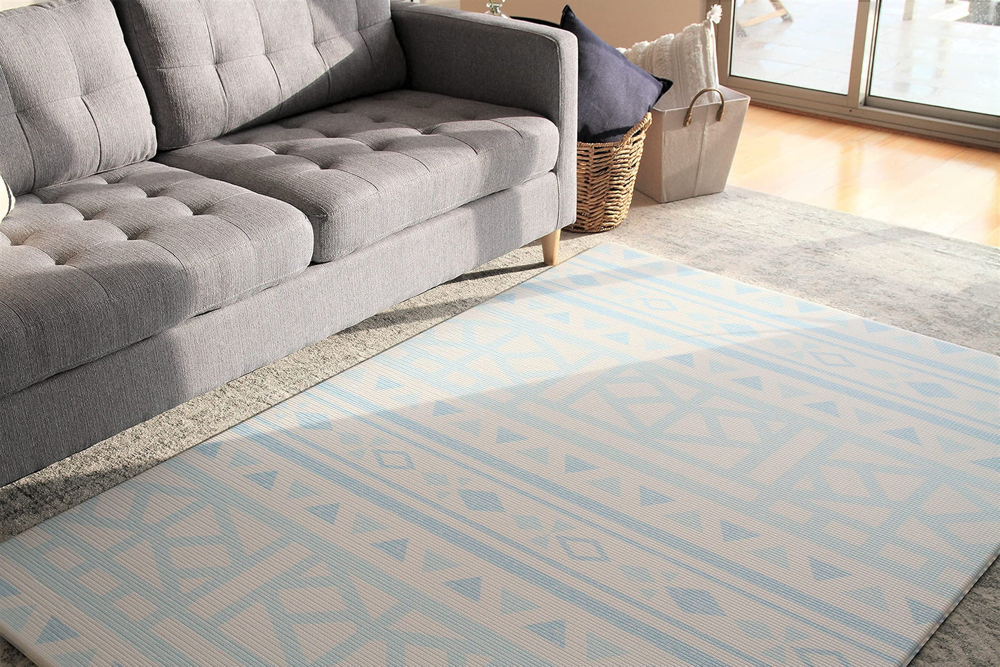 Cushmat Stylish Reversible Foam Play Mat (Large, Crystals - Ivory Light Blue) - Soft, Waterproof, Durable Play Mat For Infants,