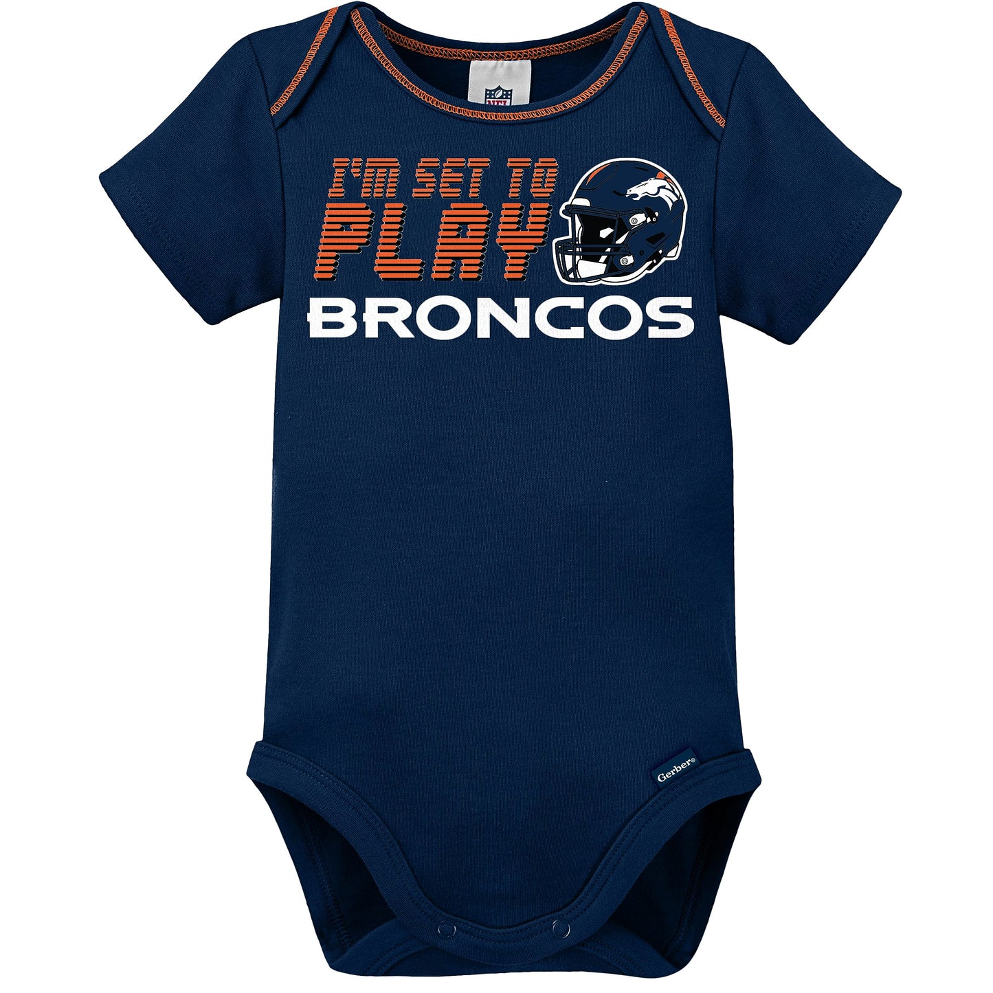 Gerber Nfl Denver Broncos 3 Pack Bodysuit Sleep N Play Footie Cap Registry Gift Set, Blue/White/Orange Denver Broncos, 3-6M