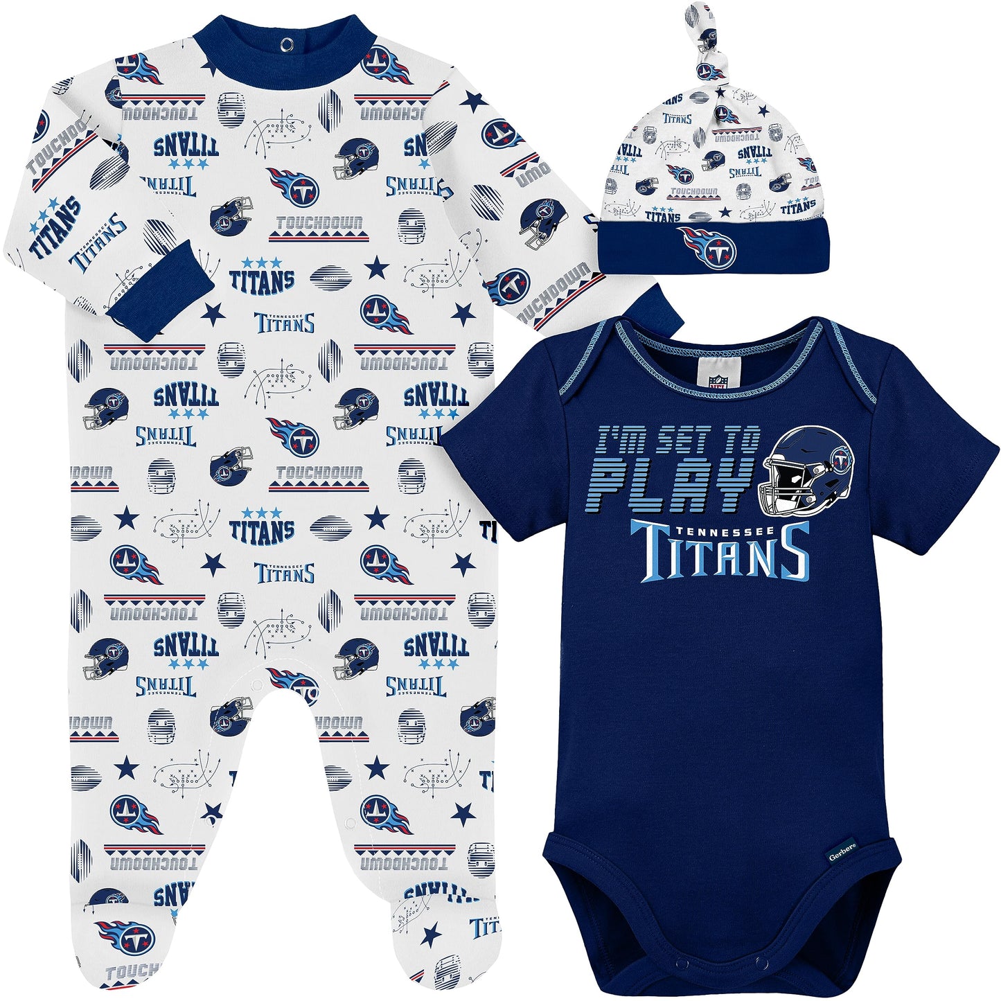 Gerber Nfl Baby Boys' 3-Piece Bodysuit, Sleep 'N Play, & Cap Set, Tennessee Titans, 6-9 Months