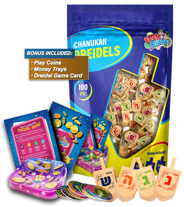 100 Natural Wood Dreidels Medium Bulk Pack