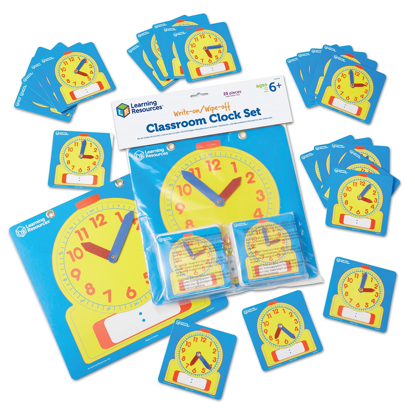 Learning Resources Write & Wipe Clocks Classroom Set - 25 Pieces, Ages 6+ Laminated Dry-Erase, Teaching Aids, Teacher Supplies, 