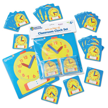 Learning Resources Write & Wipe Clocks Classroom Set - 25 Pieces, Ages 6+ Laminated Dry-Erase, Teaching Aids, Teacher Supplies, 