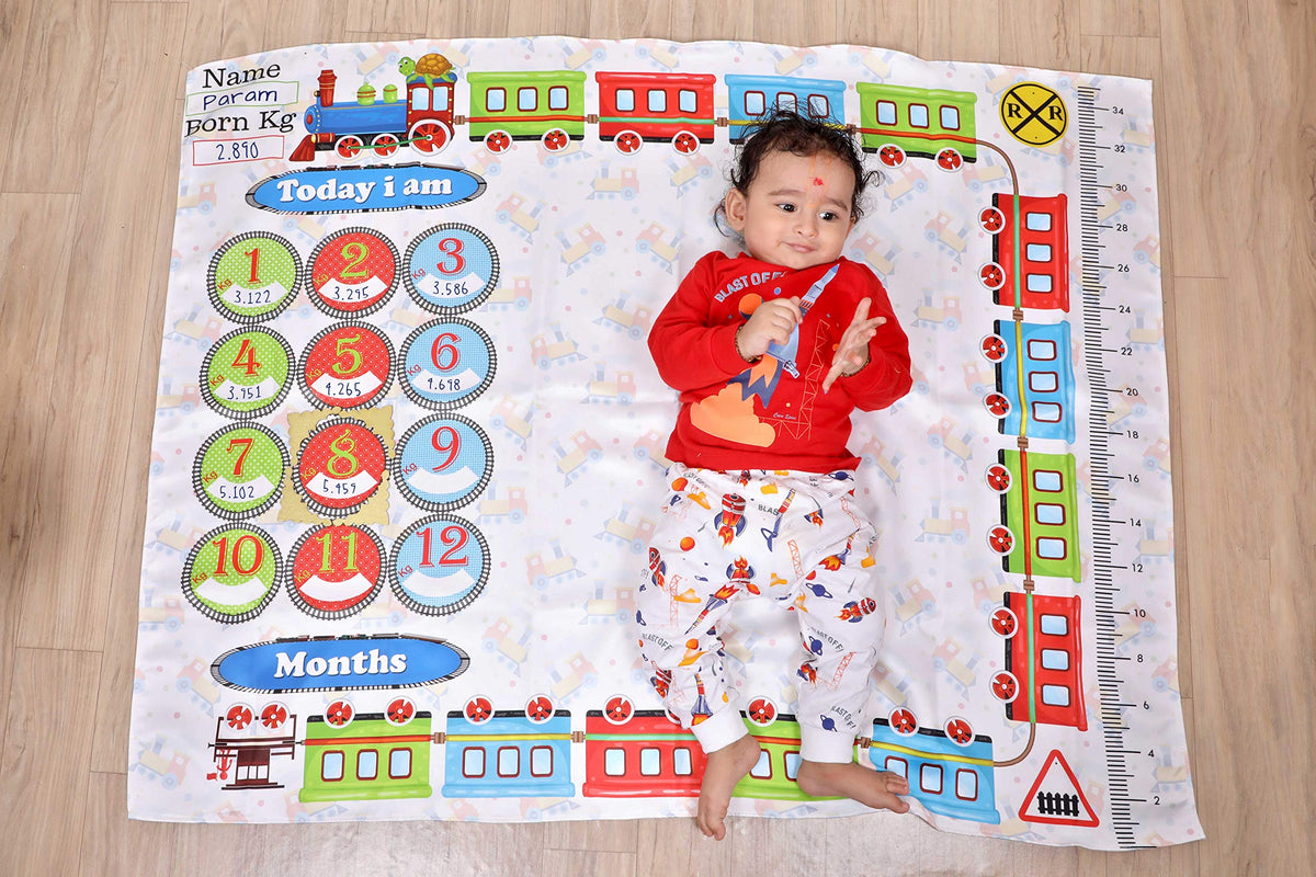 Saugat Traders Baby Monthly Milestone Blanket for Newborn Baby Boy & Baby Girl | Growth Chart Picture Blanket with Month Marker 