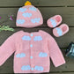 Newborn Cozy Warm Baby Sweater Set -Hand Made Baby Crochet Outfit -Pink/Blue Knit Cardigan With Booties & Hat Gift Set (6-12 Mon