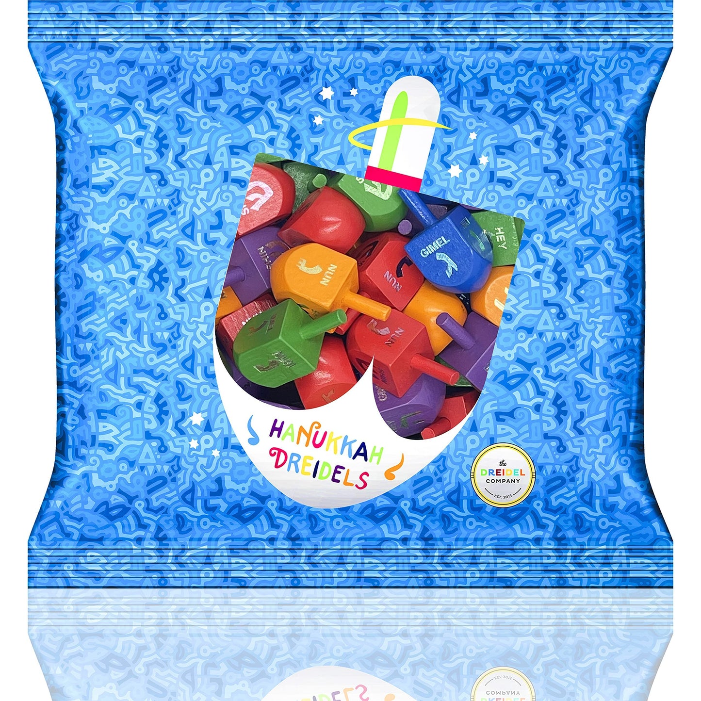 The Dreidel Company Wood Multi-Colored Dreidels Medium Sized Hanukkah Draydels With English Transliteration (10-Pack)