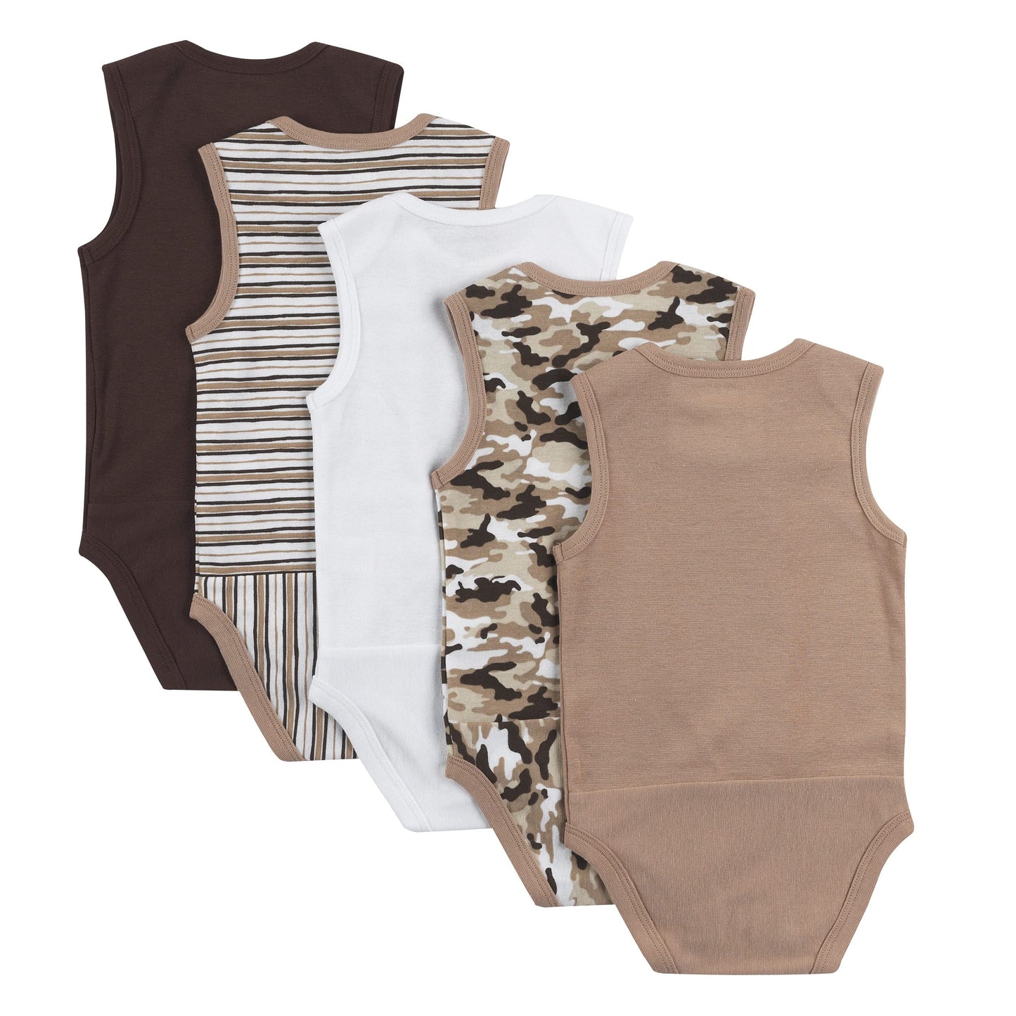 Hanes Baby Girls Bodysuits, Ultimate Flexy Infant Sleeveless 5-Pack, Brown/White/Tan, 0-6M Us
