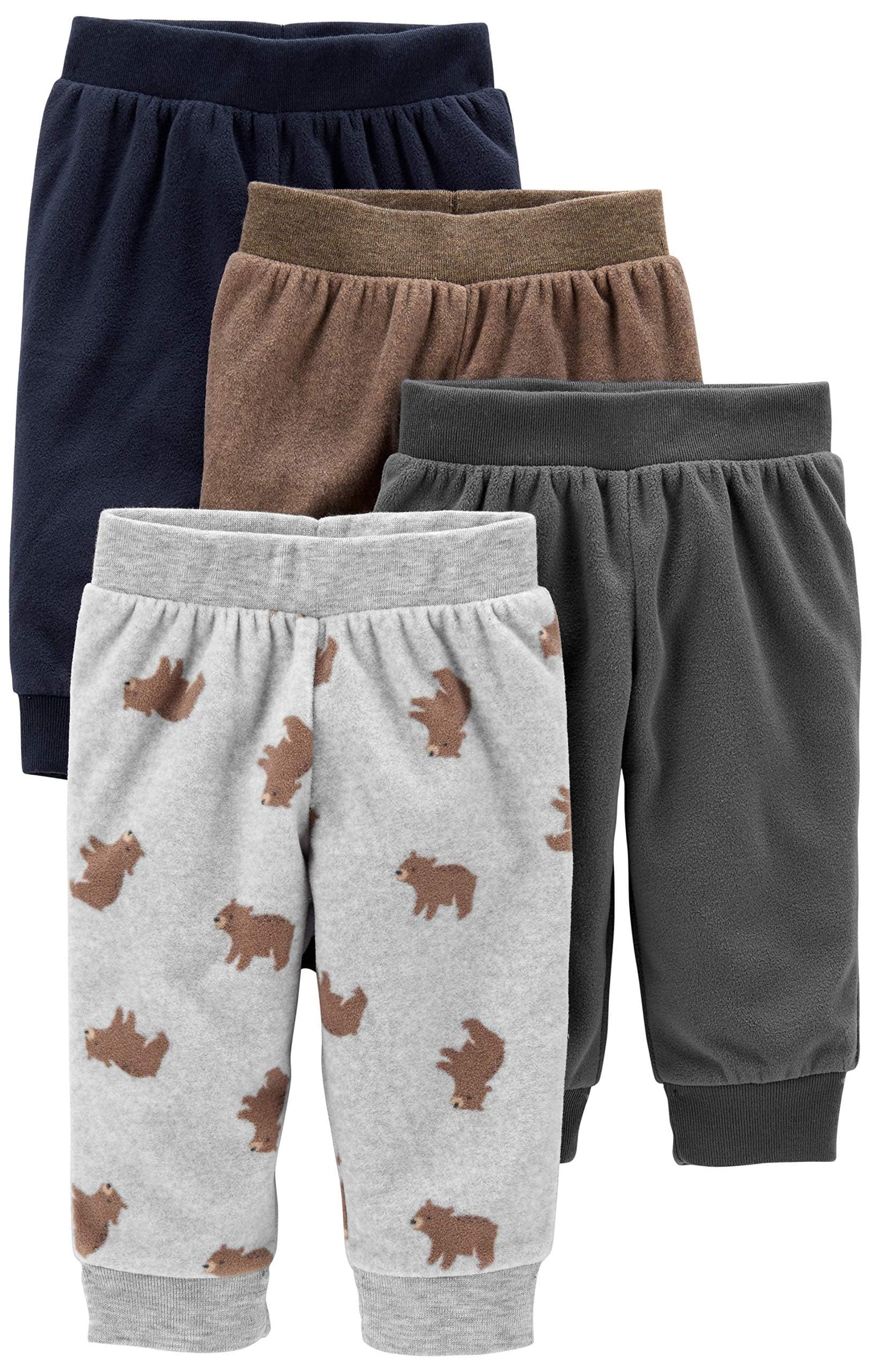 Simple Joys By Carter'S Baby Boys 4-Pack Fleece Pants, Brown/Dark Grey/Light Grey Bear Print/Navy, Newborn