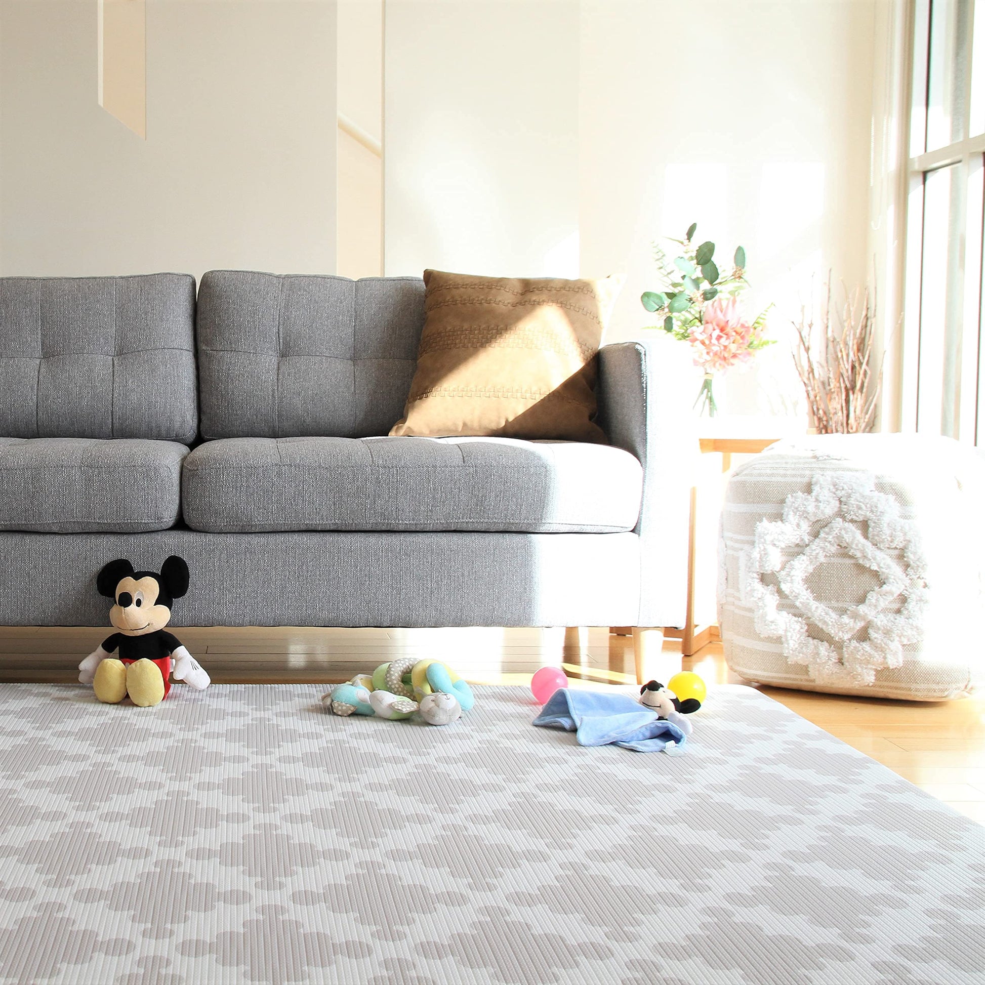 Cushmat Stylish Reversible Foam Play Mat (Large, Luxe Dark - Gray Star) - Soft, Waterproof, Durable Play Mat For Infants, Babies