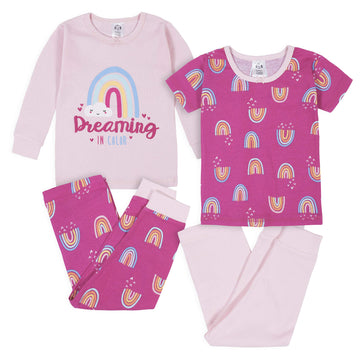 Gerberbaby Girlstoddler Snug Fit 4-Piece Pajama Setrainbows Pink12 Months