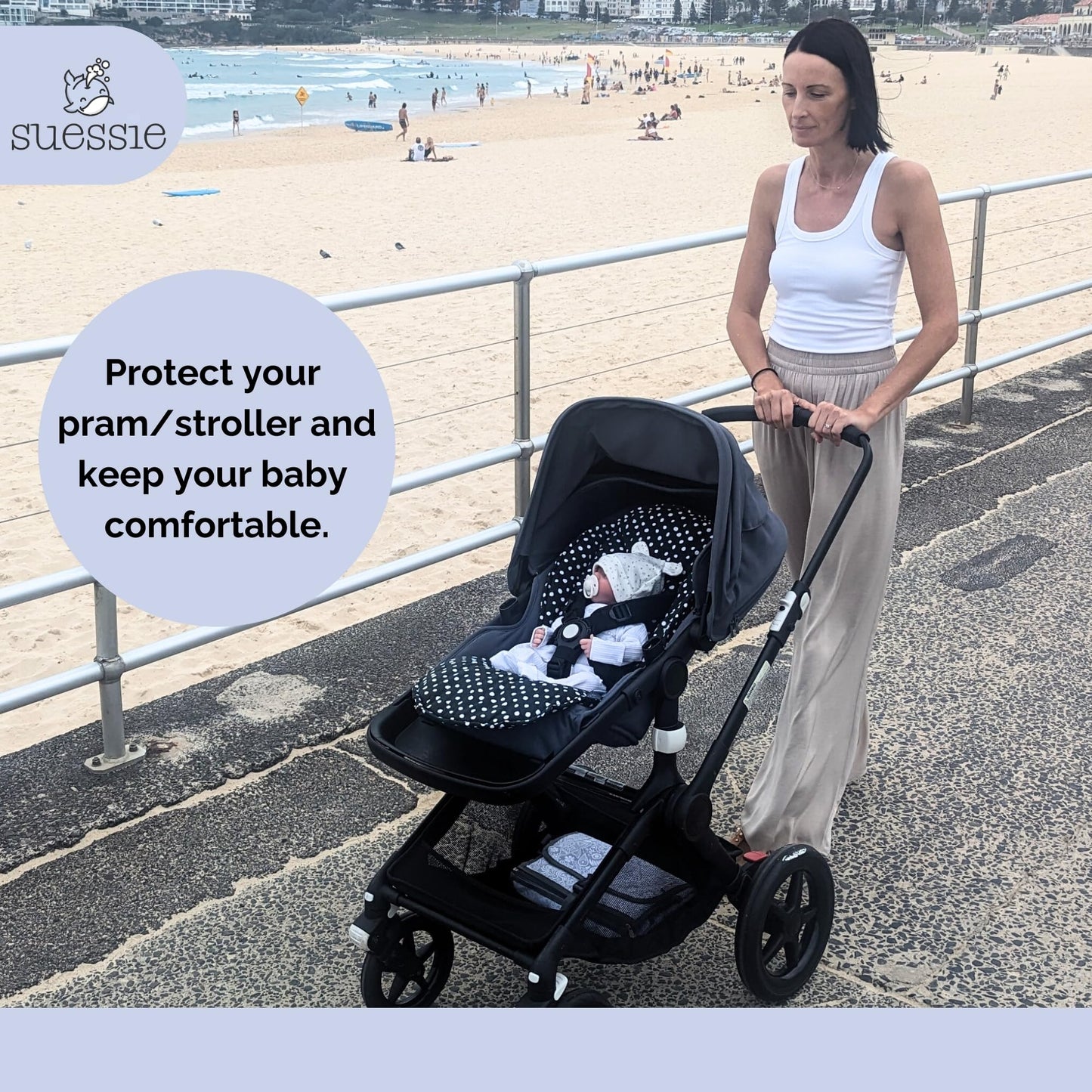 Suessie Stroller Liner - Universal And Reversible Seat Insert, Black Dots