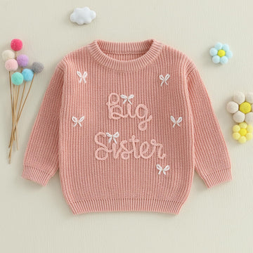 Amnnchya Toddler Infant Baby Girl Knit Sweater Big Sister Little Sister Matching Outfits Long Sleeve Pullover Sweatshirt (Pink B