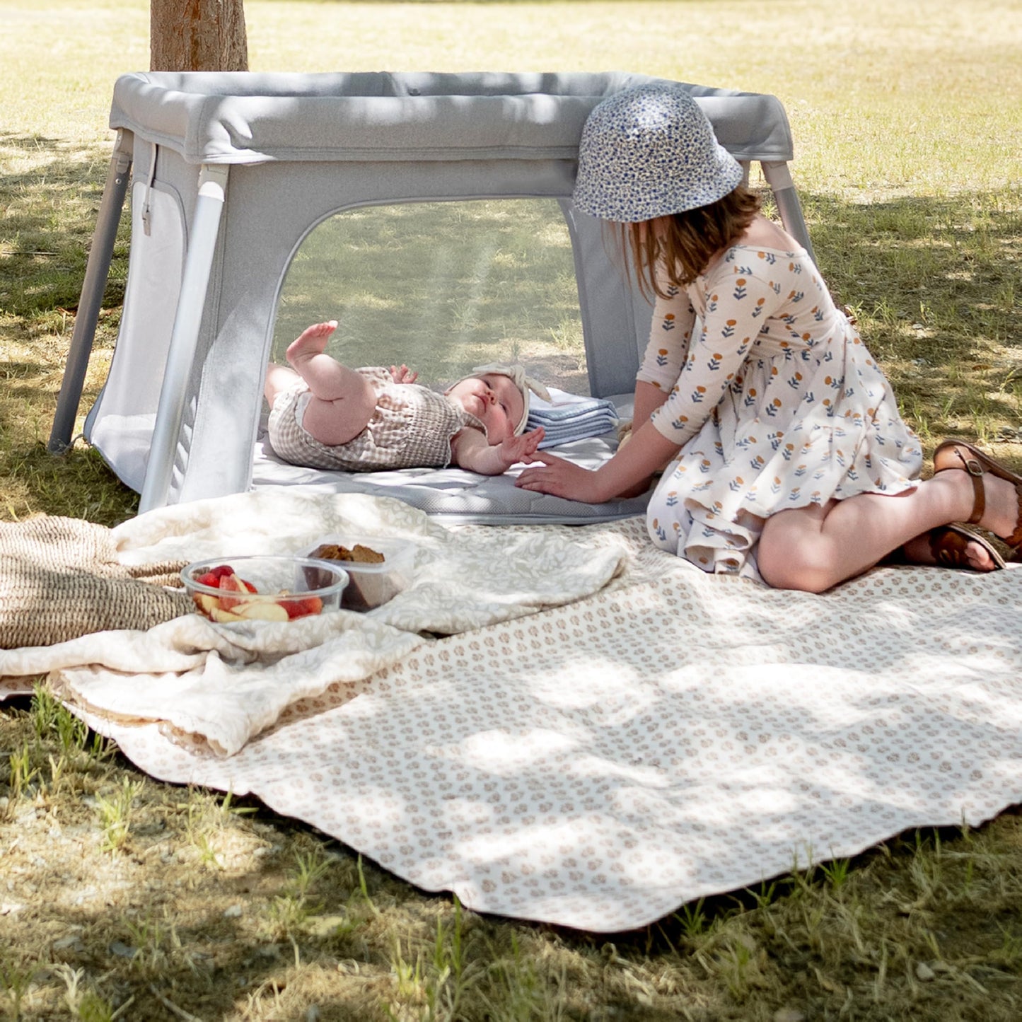 Newton Baby Compact Travel Crib & Play Yard | Breathable & Washable Mattress, Foldable Carry-On Size, Backpack Straps, Gray, New