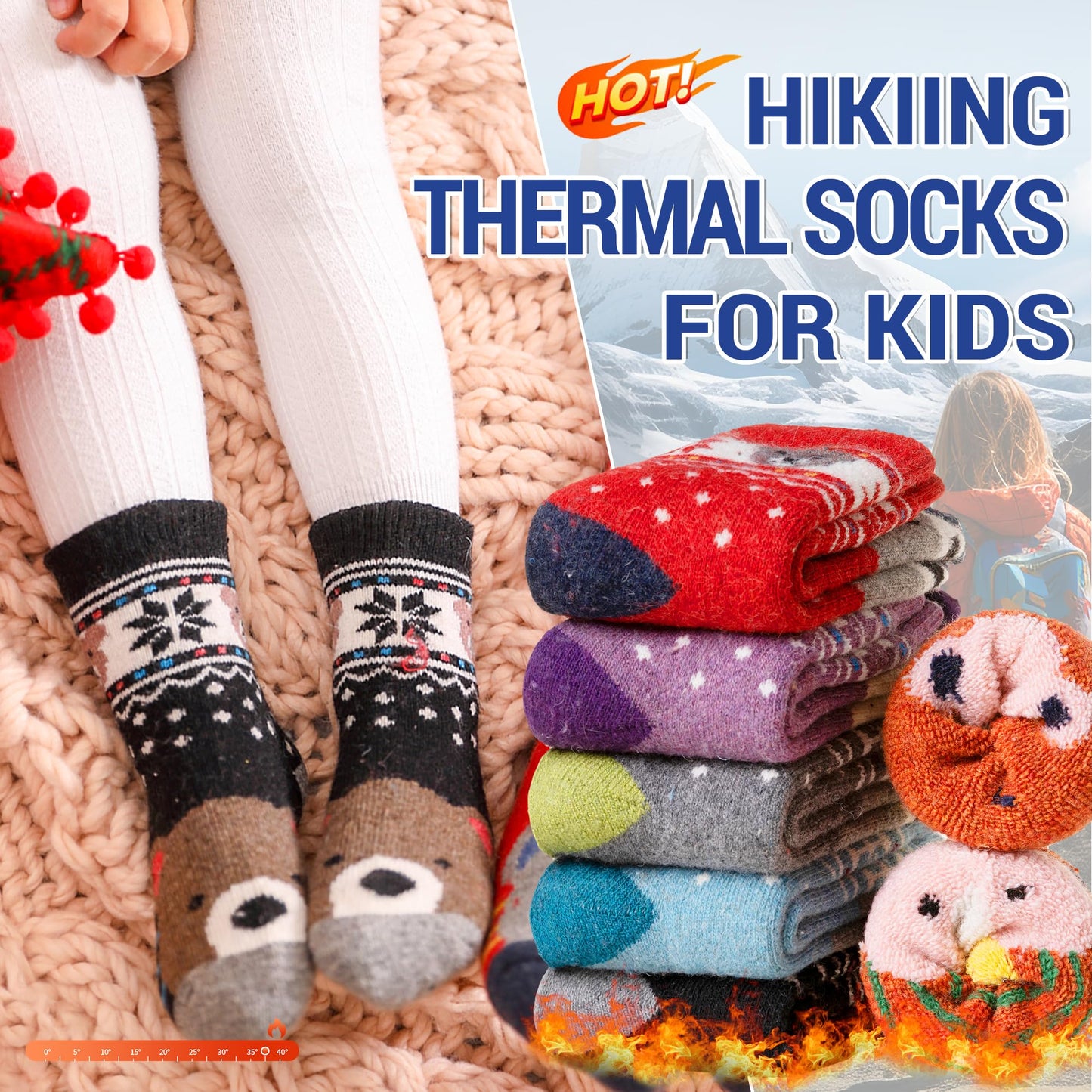 Eocom 6 Pairs Children'S Winter Warm Wool Animal Crew Socks Kids Boys Girls Socks (6 Pairs Bear, 8-12 Years)