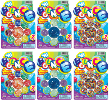 2CHILL Hi Bounce Super Bouncy Balls (2 Pack, 9 Balls Each) Colorful Bouncing Rubber Balls for Kids. Cool Party Favors for Kids. 