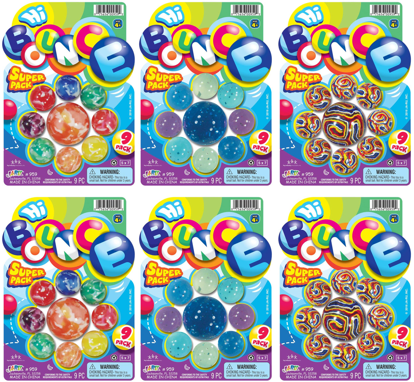 2CHILL Hi Bounce Super Bouncy Balls (6 Pack, 9 Balls Each) Colorful Bouncing Rubber Balls for Kids. Cool Party Favors for Kids. 