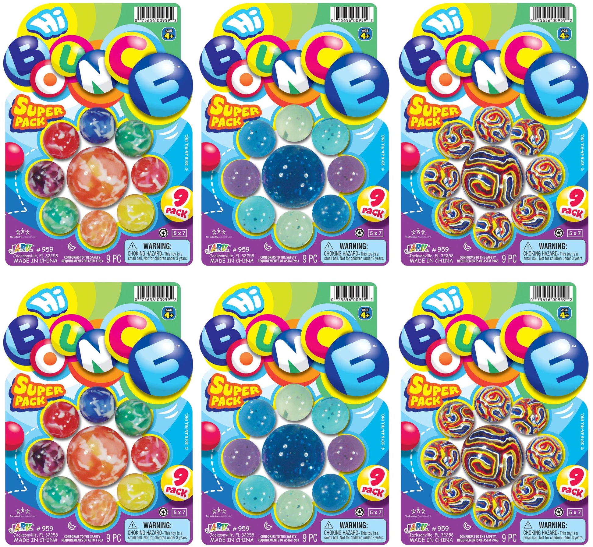2CHILL Hi Bounce Super Bouncy Balls (6 Pack, 9 Balls Each) Colorful Bouncing Rubber Balls for Kids. Cool Party Favors for Kids. 