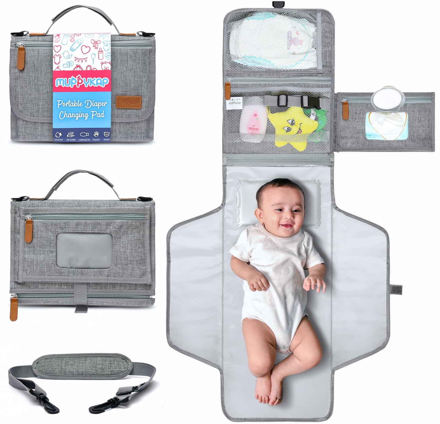 Portable Changing Pad with Shoulder Strap - Detachable Travel Changing Pad - Baby Shower Gifts - Fully Padded & Lightweight - Ba