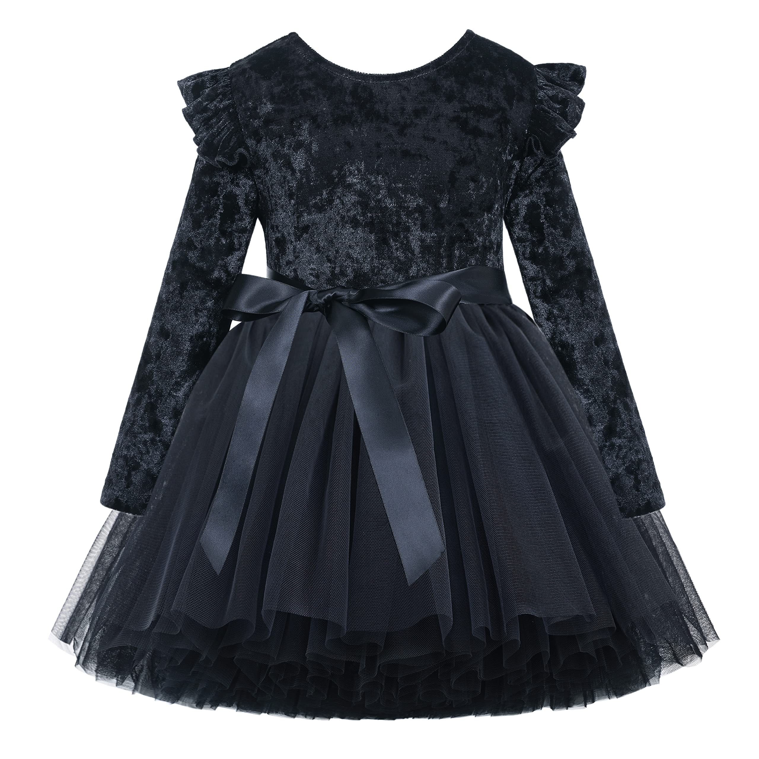 Flofallzique Baby Girls Velvet Dress Knee Length Long Sleeves Toddler Ruffle Tul WBBAPB0B68JNJQD