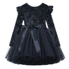 Flofallzique Baby Girls Velvet Dress Knee Length Long Sleeves Toddler Ruffle Tulle Dress Black (2, Black)