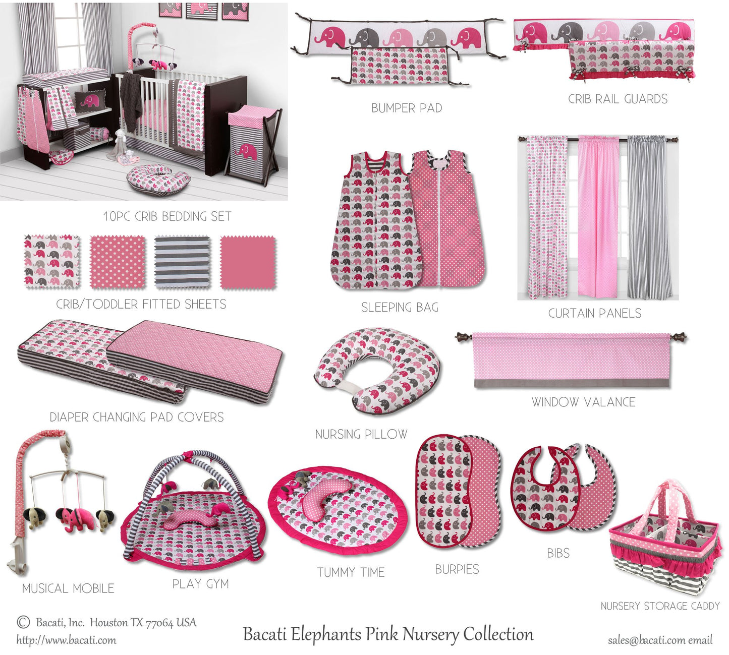 Bacati Collapsible Storage Hamper, Elephants, Pink/Grey, One Size