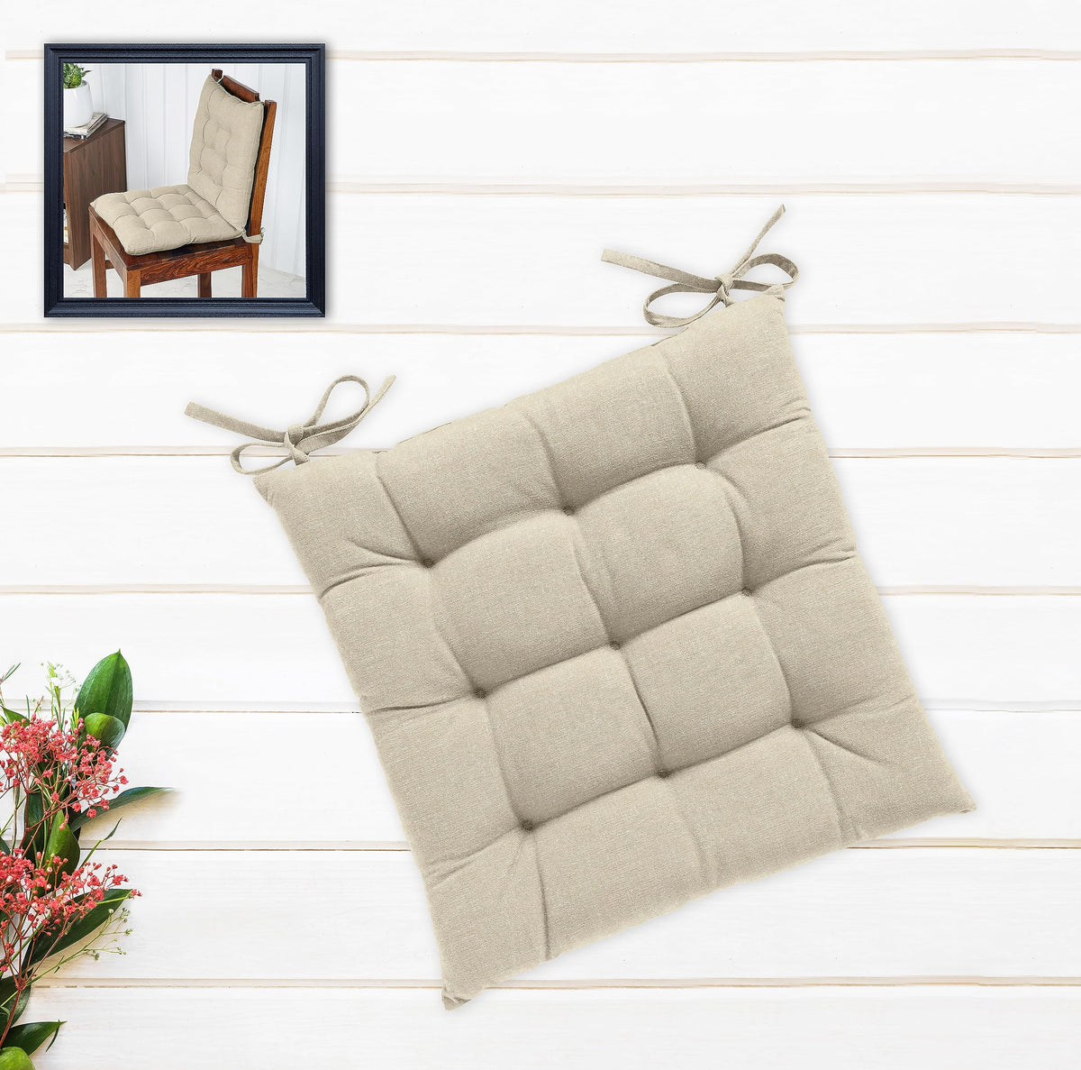Oasis Home Collection Cotton Shell | Mixfiber Filled |Multipurpose Chair Cushion/Pad with Ties  Pack of 1 (40x40CM  16inchx16inch, B