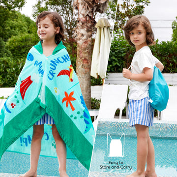 Joiedomi Dinosaur Hooded Towels For Kids - Soft 100% Cotton Kids Beach Towel - 30' X 50' For 3-10 Years Boy Girl - Beach Hoode