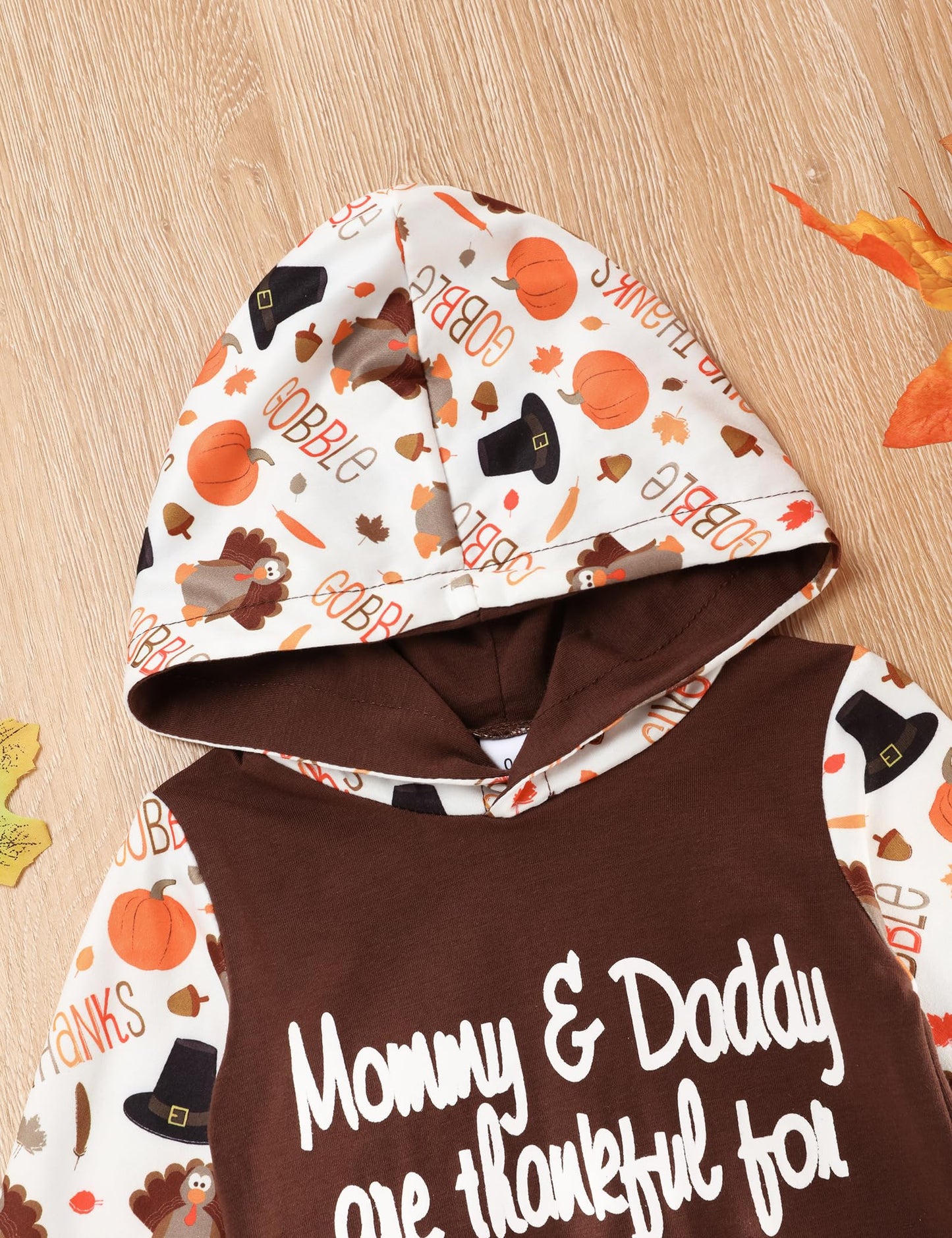 Tuemos Baby Boy'S My First Halloween Pumpkin Print Hoodie Outfit, Brown Turky, 9-12 Months