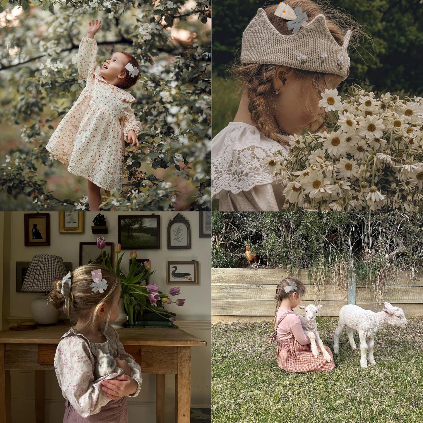 Baby Girl Hair Clips With Bow Holder 18 Pcs Daisy Embroidered Hair Bow Handmdade Flower Bouquet,Fully Lined Alligator Clips,Hair